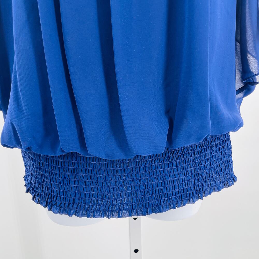 JR Nites by Carol Lin Blue Chiffon Sequin Neck Short Dolman Sleeve Dressy Top 14 - Picture 5 of 9